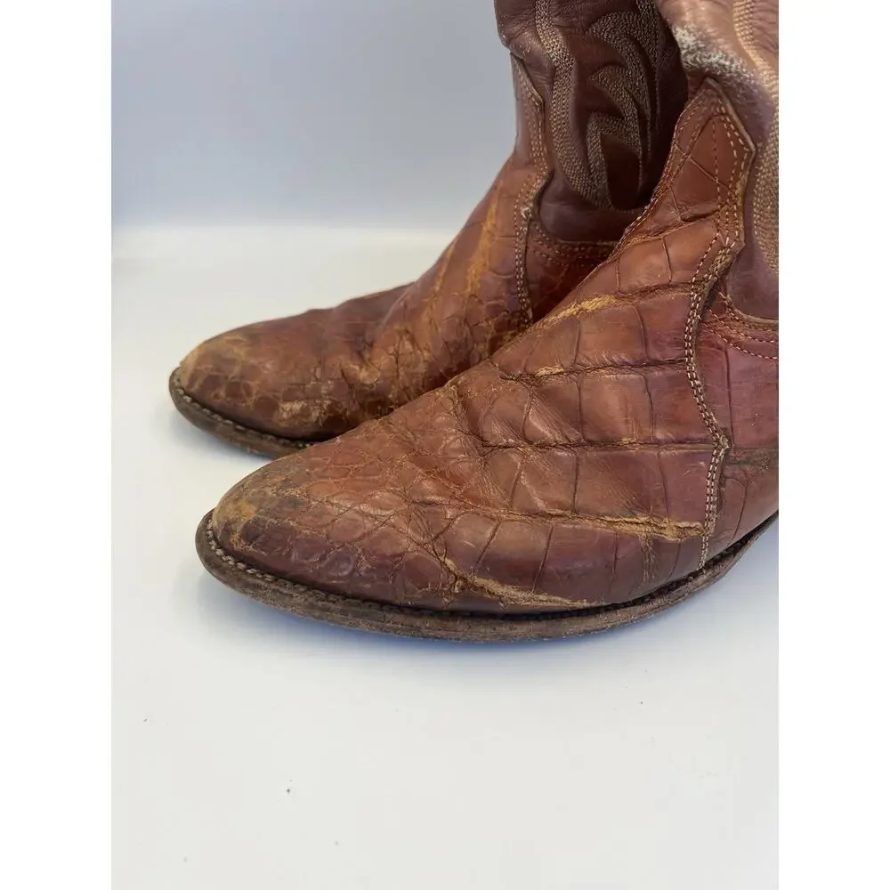 NOCONA Brown COGNAC ALLIGATOR &Leather Western Cowboy Boots Size 10.5 D Vintage